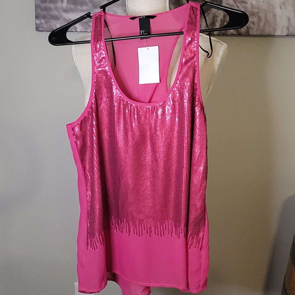 NWT H&M Pink Sequined Sleeveless Top Size 2 - Picture 1 of 5